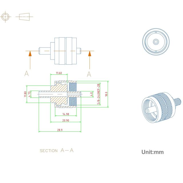 Eightwood 5pcs PL259 PL-259 UHF Male Crimp Coax Connectors RF Adapter for RG58 LMR195 Low Loss Coaxial Cable