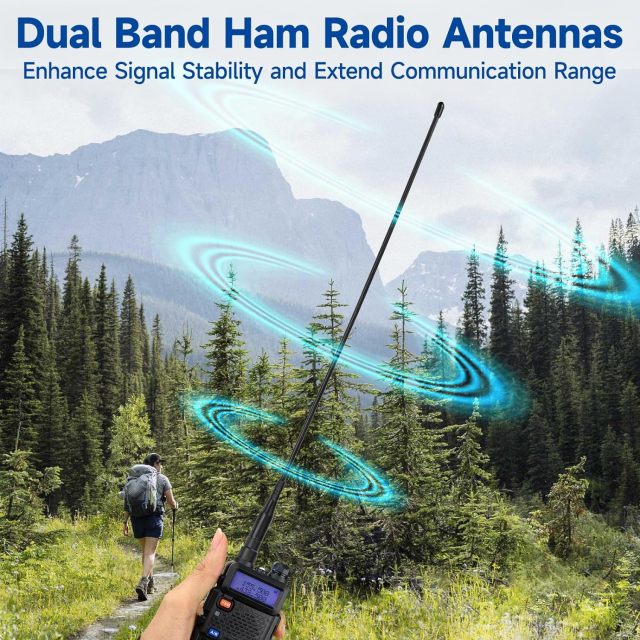 Eightwood VHF UHF 144/430Mhz Dual Band Whip Antenna SMA Female Soft Walkie Talkie Antennae 15in 2-Pack for Baofeng  Ham Two Way Radio UV-5R UV-82 BF-F8HP