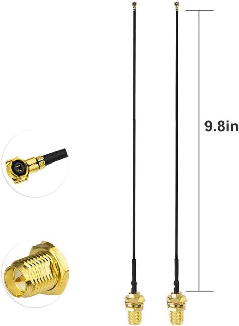 Eightwood 2.4GHz 5GHz Dual Band RP-SMA Male WiFi Antenna + IPEX MHF4 to RP-SMA Female Cable 9.8 inch 2-Pack for M.2 NGFF Network Card PC Desktop Computer