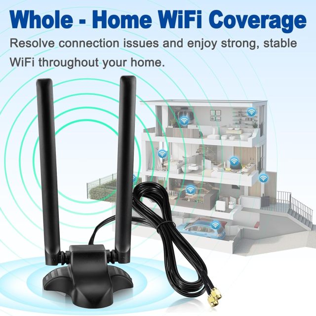 Eightwood PC WiFi Antenna Dual Band 2.4GHz 5GHz RP-SMA WiFi Antennae with 6.5 Feet Extension Cable for PC Desktop Computer PCI PCIe WiFi Bluetooth Card Wireless WiFi Router