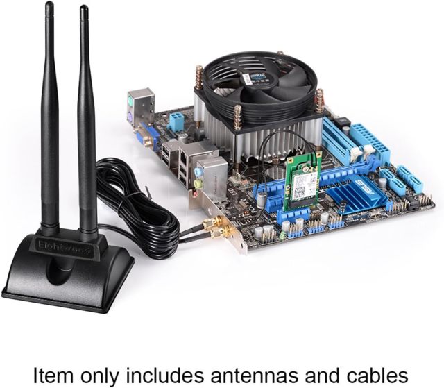 Eightwood 2.4GHz 5GHz Dual Band RP-SMA Male WiFi Antenna + IPEX MHF4 to RP-SMA Female Cable 9.8 inch 2-Pack for M.2 NGFF Network Card PC Desktop Computer