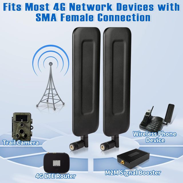 Eightwood Wide Band 4G LTE Dipole Antenna SMA Male Compatible with Outdoor HCO Spartan Cellular Hunting Game Trail Cameras (2-Pack)