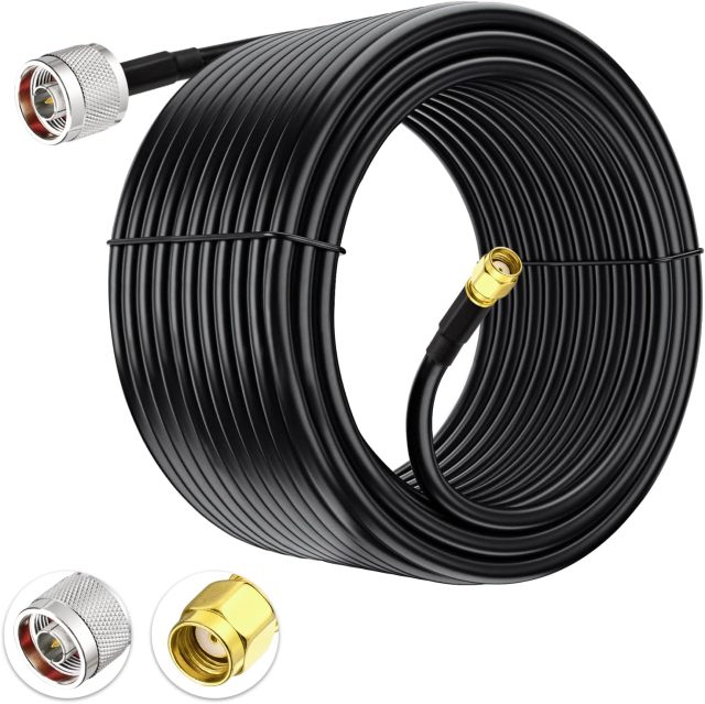 Eightwood WiFi Antenna Extension Cable 20ft N Male to RP-SMA Male KSR240 Low Loss Cable for Outdoor Yagi WiFi Antenna,WiFi Router,Helium Hotspot Miner, Lora Antenna, Lightning Arrester