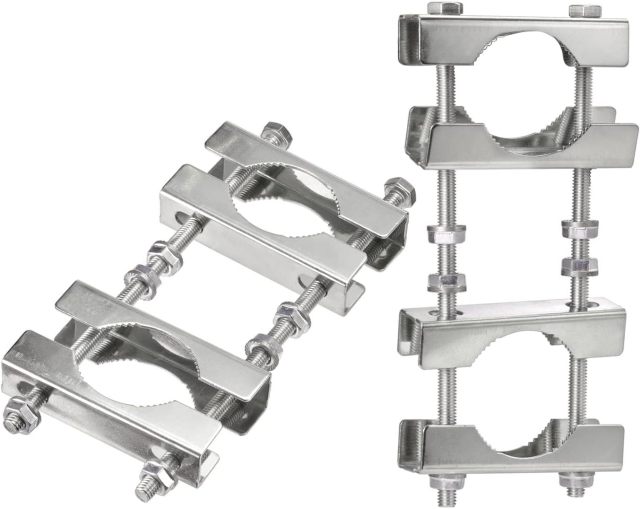 Eightwood Double Antenna Mast Clamp Kit V Jaw Block Mast to Mast Clamp Mounting Bracket Holder for TV CB Ham Antenna Flag Post