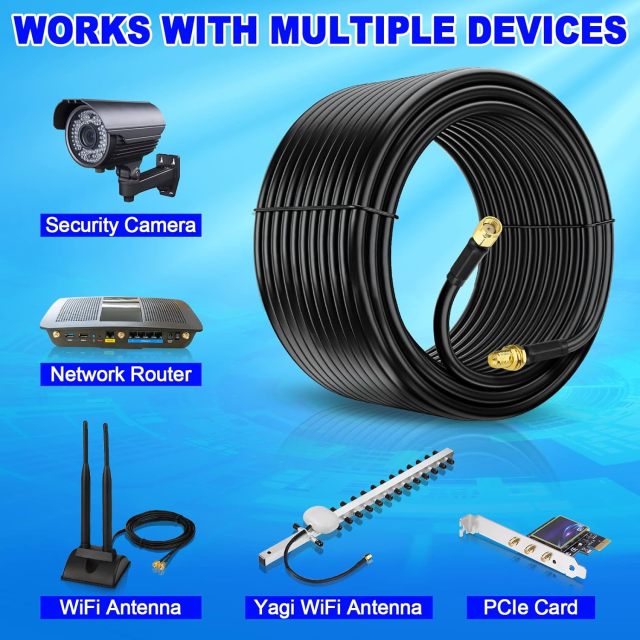 Eightwood RP-SMA Male to RP-SMA Bulkhead Female ALSR240 Extension Cable 10 Feet for WiFi Antenna, Wireless Router, PCIe Network Card, Security IP Camera