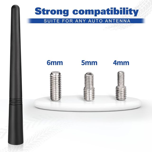 Eightwood Universal Car Radio Antenna Replacement 5.6 inch, Roof Mount Vehicle Antenna Mast, Flexible Rubber FM AM Antennae with M4 M5 M6 Screw Adapters
