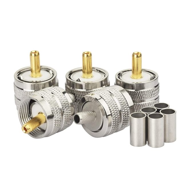 Eightwood 5pcs PL259 PL-259 UHF Male Crimp Coax Connectors RF Adapter for RG58 LMR195 Low Loss Coaxial Cable