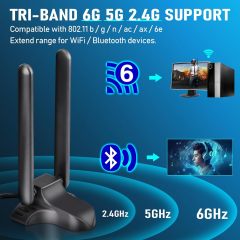 Eightwood WiFi 6E Antenna Tri-Band 2.4GHz 5GHz 6GHz Magnetic Base WiFi Antennae, RP-SMA Connector for PC Desktop Computer Motherboard PCIe Bluetooth WiFi 6E Card Wireless Router