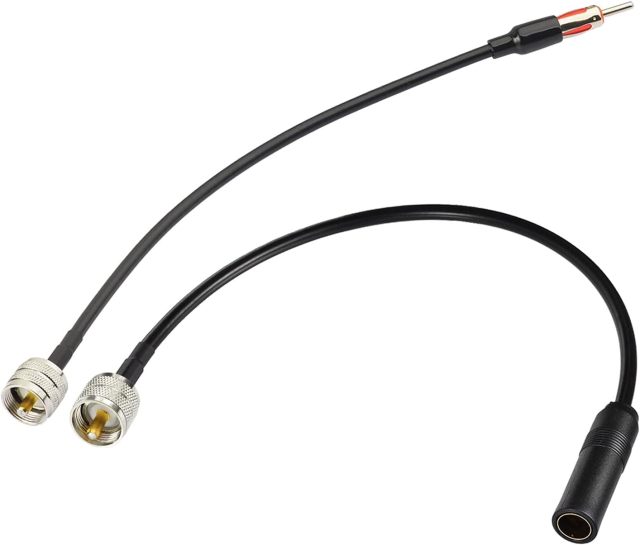 Eightwood PL259 to AM/FM Adapter Kit (2-Pack), PL259 UHF Male to DIN Plug Male/Female RG58 Coax Cable 12” for CB Radio Receiver Scanner Antenna