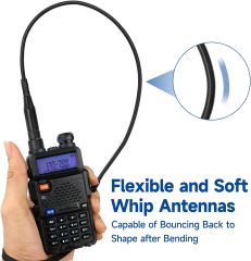 Eightwood VHF UHF 144/430Mhz Dual Band Whip Antenna SMA Female Soft Walkie Talkie Antennae 15in 2-Pack for Baofeng  Ham Two Way Radio UV-5R UV-82 BF-F8HP