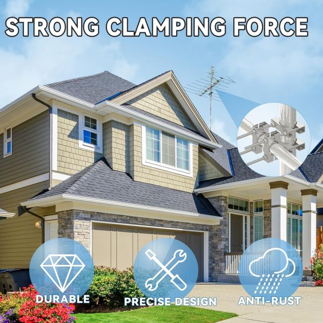 Eightwood Double Antenna Mast Clamp Kit V Jaw Block Mast to Mast Clamp Mounting Bracket Holder for TV CB Ham Antenna Flag Post