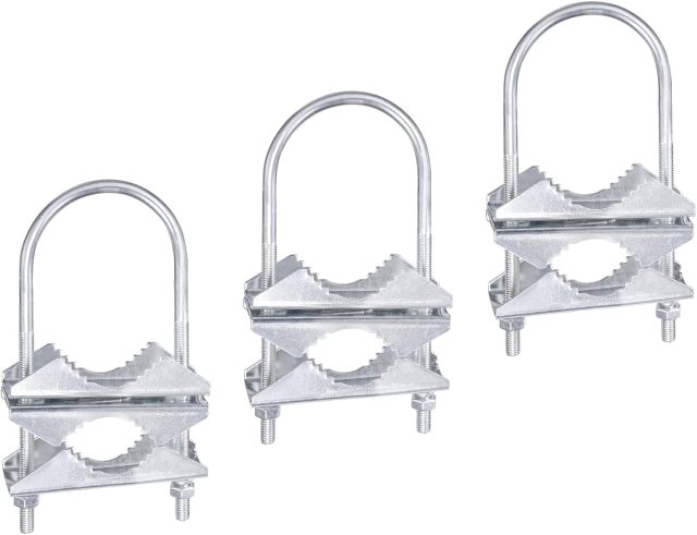 Eightwood Double Antenna Mast Clamp V Jaw Bracket with U Bolts, Mast to Mast Mounting Hardware Kit (3 Sets) for Outdoor TV Antenna, CB Ham Antenna, Yagi WiFi Antenna