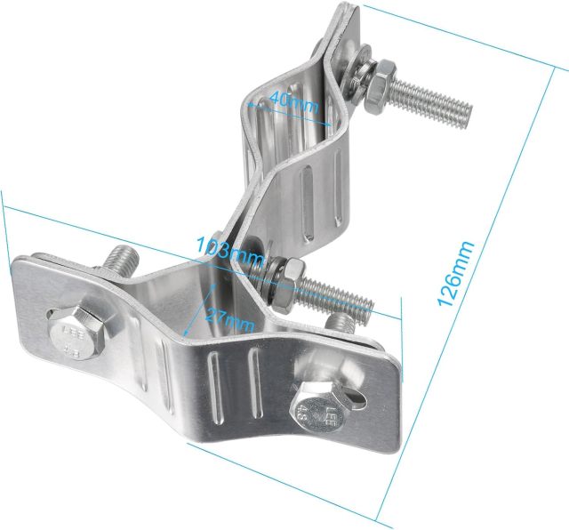 Eightwood T-Shape Double Hole Antenna Mast Clamp Pole Mounting Bracket Hardware Kit for Outdoor WiFi Antenna Holder Marine GPS Antenna