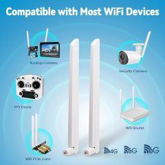 Eightwood Tri-Band WiFi 6E Antenna 2.4GHz 5GHz 6GHz RP-SMA Male Antenna White (2-Pack) for WiFi Router Security Camera DVR Recorder Surveillance Monitor
