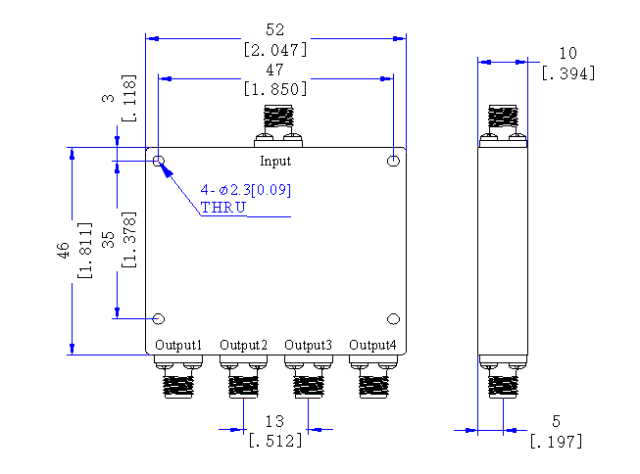 2000~40000MHz 2.92mm Female 4 Way Power Divider 50 Ohm Wide-Band Signal Splitter
