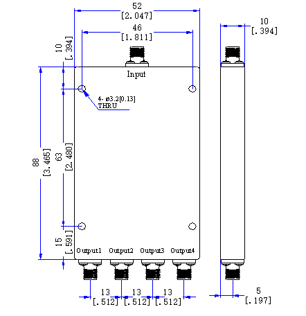 2000~40000MHz 2.92mm Female 4 Way Power Divider 50 Ohm Wide-Band Signal Splitter