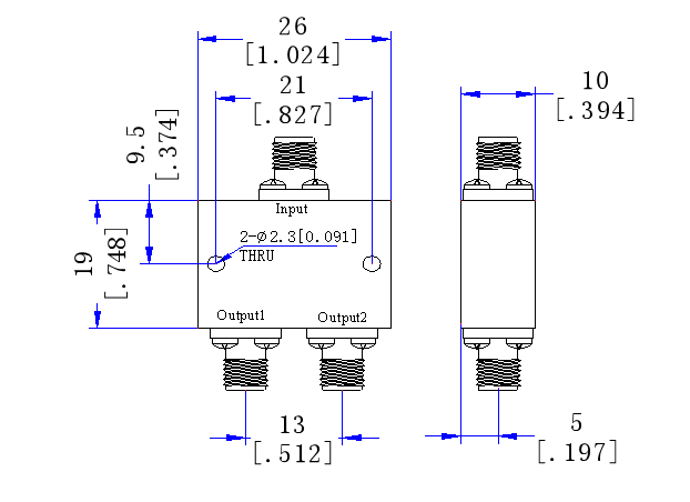 10000~26500MHz SMA Female SMP  Male 2 Way Power Divider 50 Ohm Wide-Band Signal Splitte