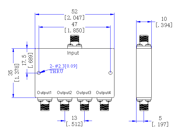 17700~21200 MHz SMA Female 4 Way Power Divider 50 Ohm Wide-Band Signal Splitte