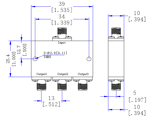 17000~32000 MHz 2.92mm Female 3 Way Power Divider 50 Ohm Wide-Band Signal Splitte