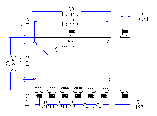 17000~23000 MHz SMA Female 6 Way Power Divider 50 Ohm Wide-Band Signal Splitte