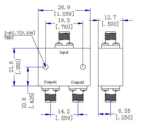 18000~40000 MHz 2.92mm Female 2  Way Power Divider 50 Ohm Wide-Band Signal Splitter