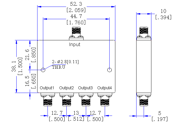 27000～31000  MHz 2.92mm Female 4 Way Power Divider 50 Ohm Wide-Band Signal Splitter