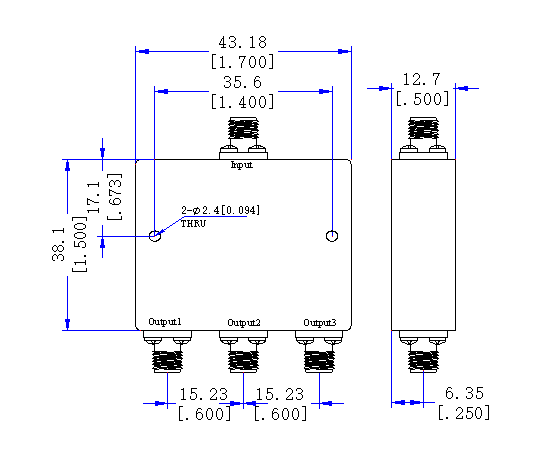 24000~40000 MHz 2.92mm Female 3 Way Power Divider 50 Ohm Wide-Band Signal Splitter