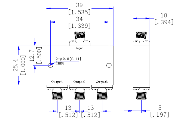 30000～30200  MHz 2.92mm Female 3 Way Power Divider 50 Ohm Wide-Band Signal Splitter