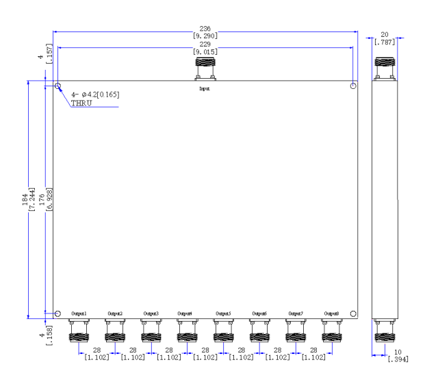 80～1000 MHz N Female 8 Way Power Divider 50 Ohm Wide-Band Signal Splitter