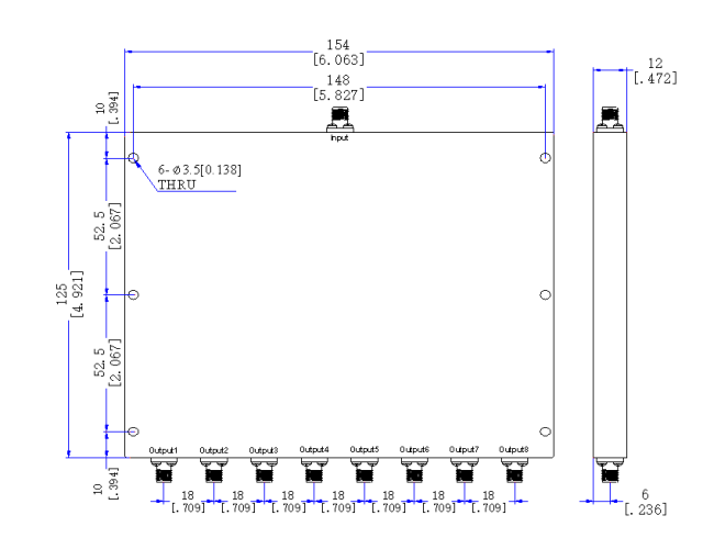 200～250 MHz SMA Female 8  Way Power Divider 50 Ohm Wide-Band Signal Splitter
