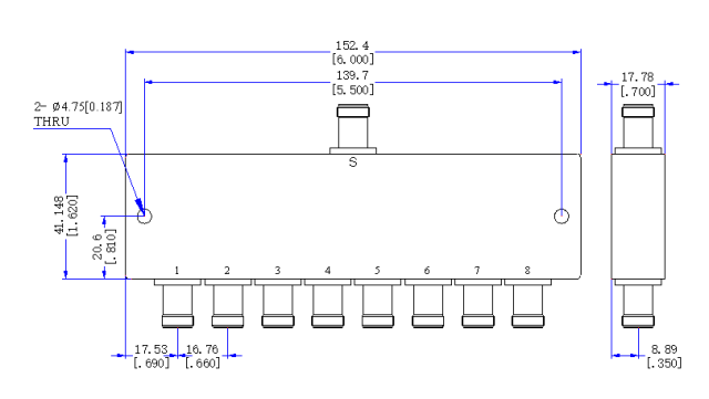 180～620 MHz TNC Female 8  Way Power Divider 50 Ohm Wide-Band Signal Splitter