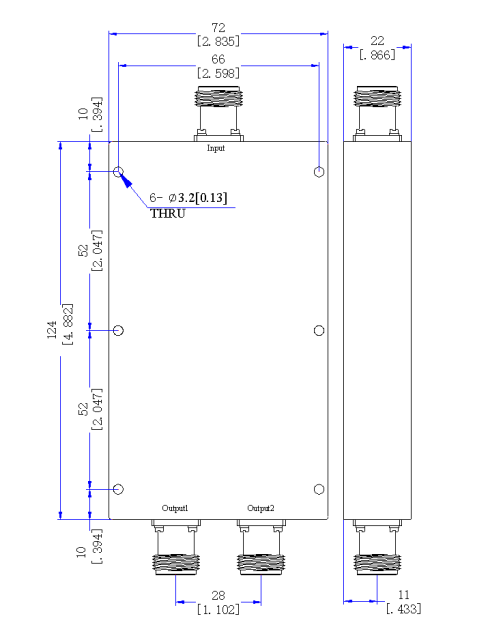 300～2000 MHz N Female 2 Way Power Divider 50 Ohm Wide-Band Signal Splitter
