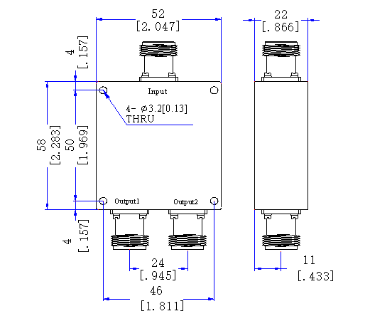 300～3000 MHz N Female 2 Way Power Divider 50 Ohm Wide-Band Signal Splitter