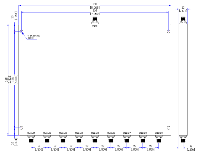 300～1000 MHz SMA Female 9 Way Power Divider 50 Ohm Wide-Band Signal Splitter