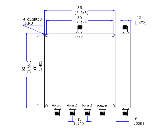 340～2200 MHz SMA Female 4 Way Power Divider 50 Ohm Wide-Band Signal Splitter