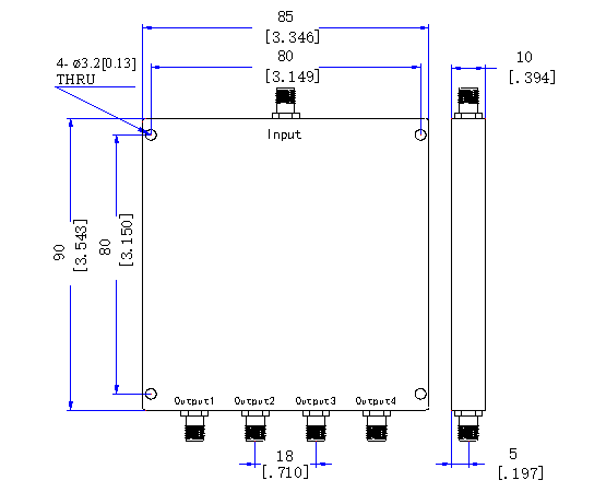 340～2200 MHz SMA Female 4 Way Power Divider 50 Ohm Wide-Band Signal Splitter