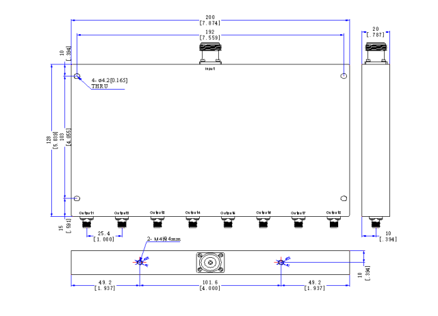 380～6000 MHz SMA Female  N Female 8 Way Power Divider 50 Ohm Wide-Band Signal Splitter