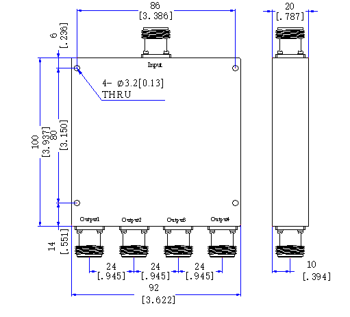 380～6000 MHz SMA Female 4 Way Power Divider 50 Ohm Wide-Band Signal Splitter