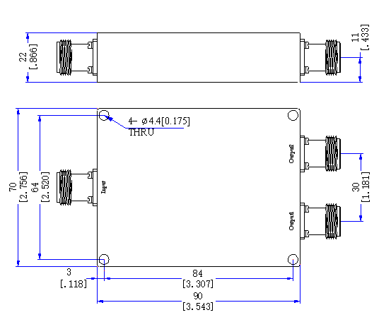 351～356 MHz N Female 2 Way Power Divider 50 Ohm Wide-Band Signal Splitter