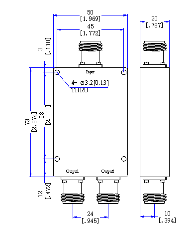 380～6000 MHz N Female 2 Way Power Divider 50 Ohm Wide-Band Signal Splitter