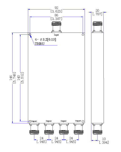 400～4000 MHz N Female 4 Way Power Divider 50 Ohm Wide-Band Signal Splitter