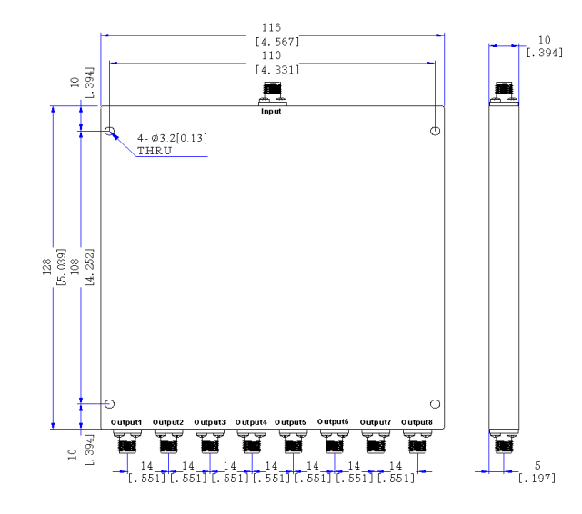 400～6000 MHz SMA Female 8 Way Power Divider 50 Ohm Wide-Band Signal Splitter