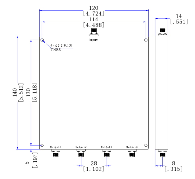 380～512 MHz SMA Female 4 Way Power Divider 50 Ohm Wide-Band Signal Splitter