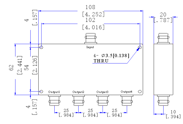 470～860 MHz BNC Female 4 Way Power Divider 50 Ohm Wide-Band Signal Splitter
