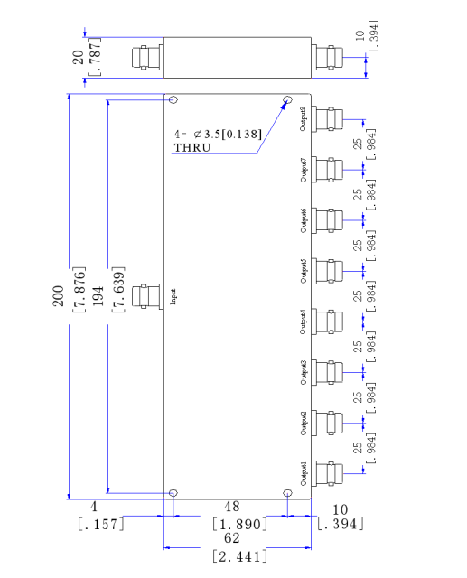 460～860 MHz BNC Female 8 Way Power Divider 50 Ohm Wide-Band Signal Splitter