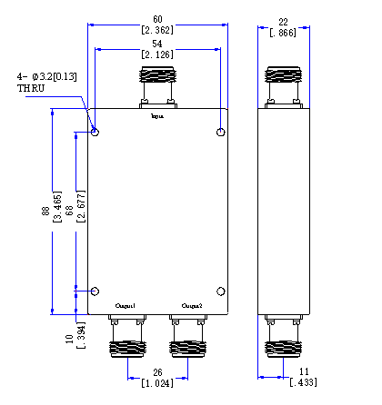 470～2500 MHz N Female 2 Way Power Divider 50 Ohm Wide-Band Signal Splitter