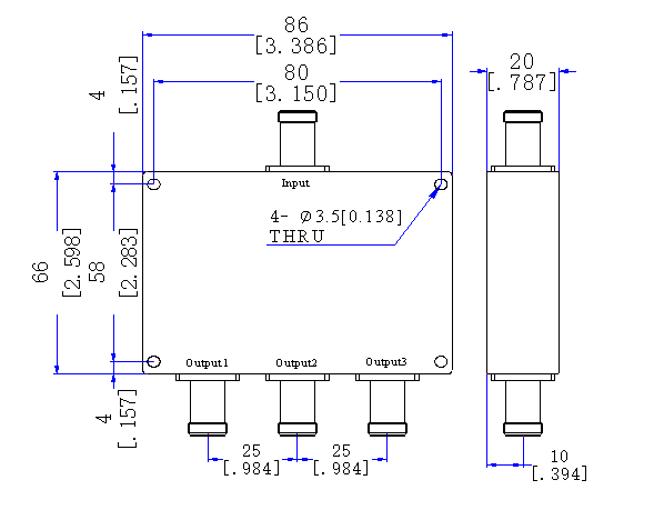 470～860 MHz TNC Female 3 Way Power Divider 50 Ohm Wide-Band Signal Splitter