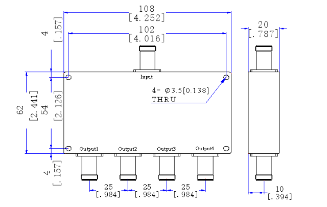 470～860 MHz TNC Female 4 Way Power Divider 50 Ohm Wide-Band Signal Splitter