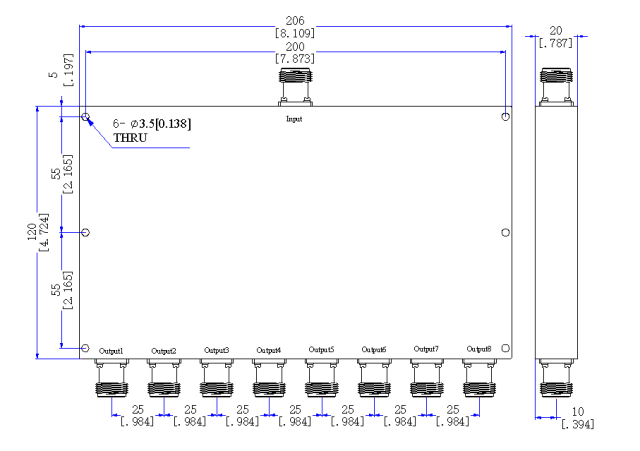 500～1000  MHz N Female 8 Way Power Divider 50 Ohm Wide-Band Signal Splitter