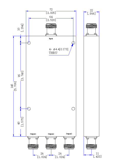 470～2500 MHz N Female 3 Way Power Divider 50 Ohm Wide-Band Signal Splitter
